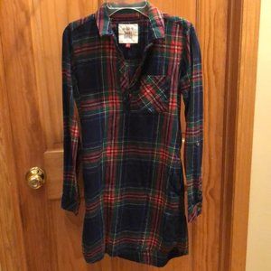 Long Sleeve Flannel Shirt Dress XS Juniors